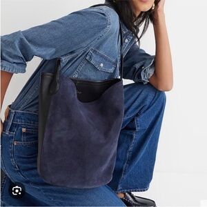 NEW J. Crew Berkeley bucket bag in leather and suede - black & blue